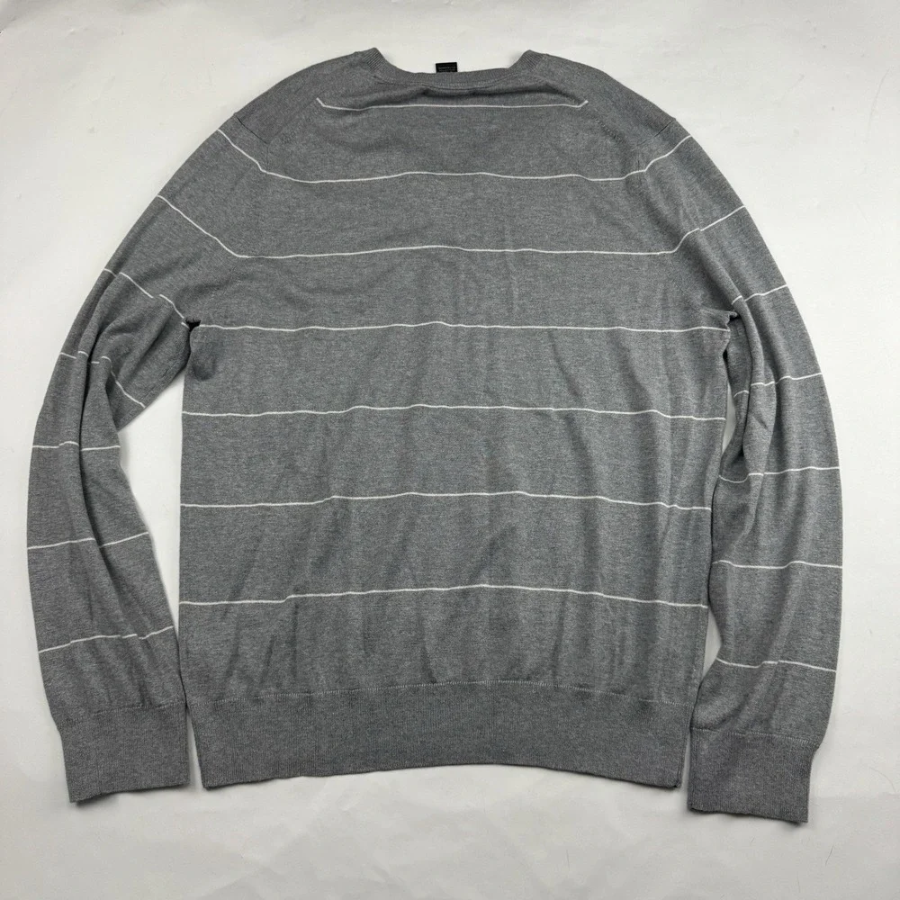 Banana Republic Silk Cotton Cashmere Gray/Blue Striped Knit‎ V-Neck Sweater Sz L